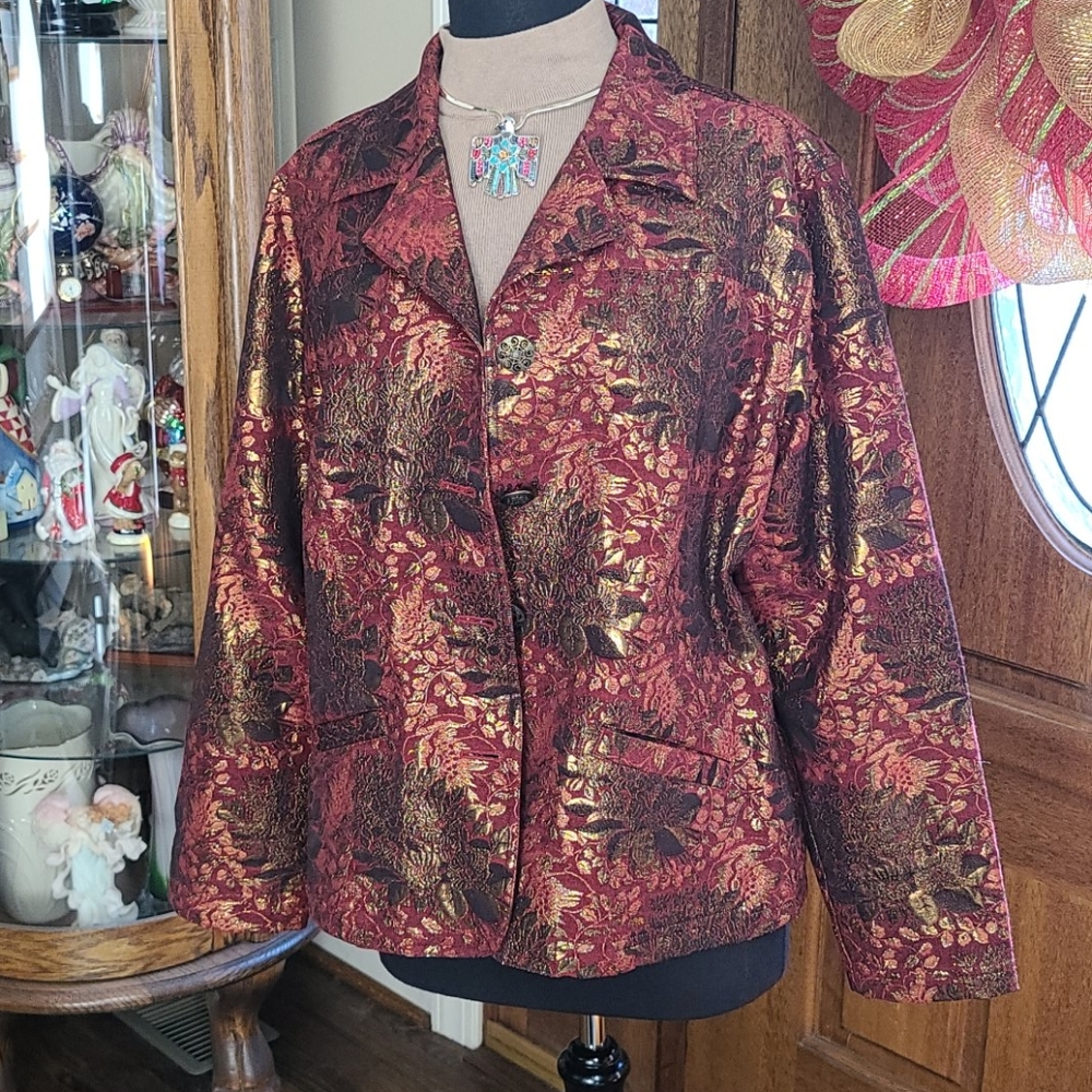 Chico's Red/Black/Gold Jacket size 3